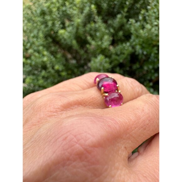 Charlie & Marcelle One of a Kind Jumbo Gumdrop Three Stone Cabochon Ring Pink - Picture 4 of 10